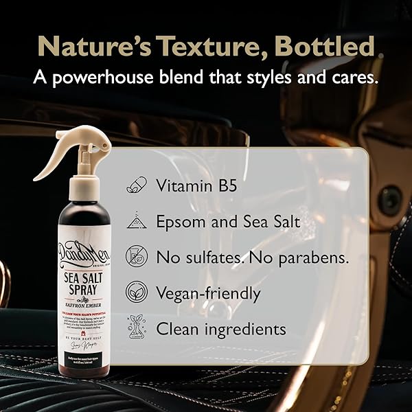 DANDYMEN SEA SALT SPRAY – LIGHTWEIGHT TEXTURE, VOLUME, AND FLEXIBLE HOLD WITH EPSOM SALT & PRO-VITAMIN B5 (8.45 OZ, SAFFRON EMBER)