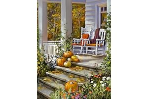 Suyaloo 5D Diamond Painting Kits for Adults - Diamond Art Kits for Adults Beginner,DIY Fall Pumpkin Patio Round Full Drill Diamond Dots Gem Art Crafts for Home Wall Decor Gifts 12x16inch