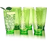 yongzhenlite Set of 6 26-Ounce Large Acrylic Glasses Plastic Tumbler/Drinking Water Cups for Home Party,Hammered Style,BPA Free,Dishwasher Safe(Green)