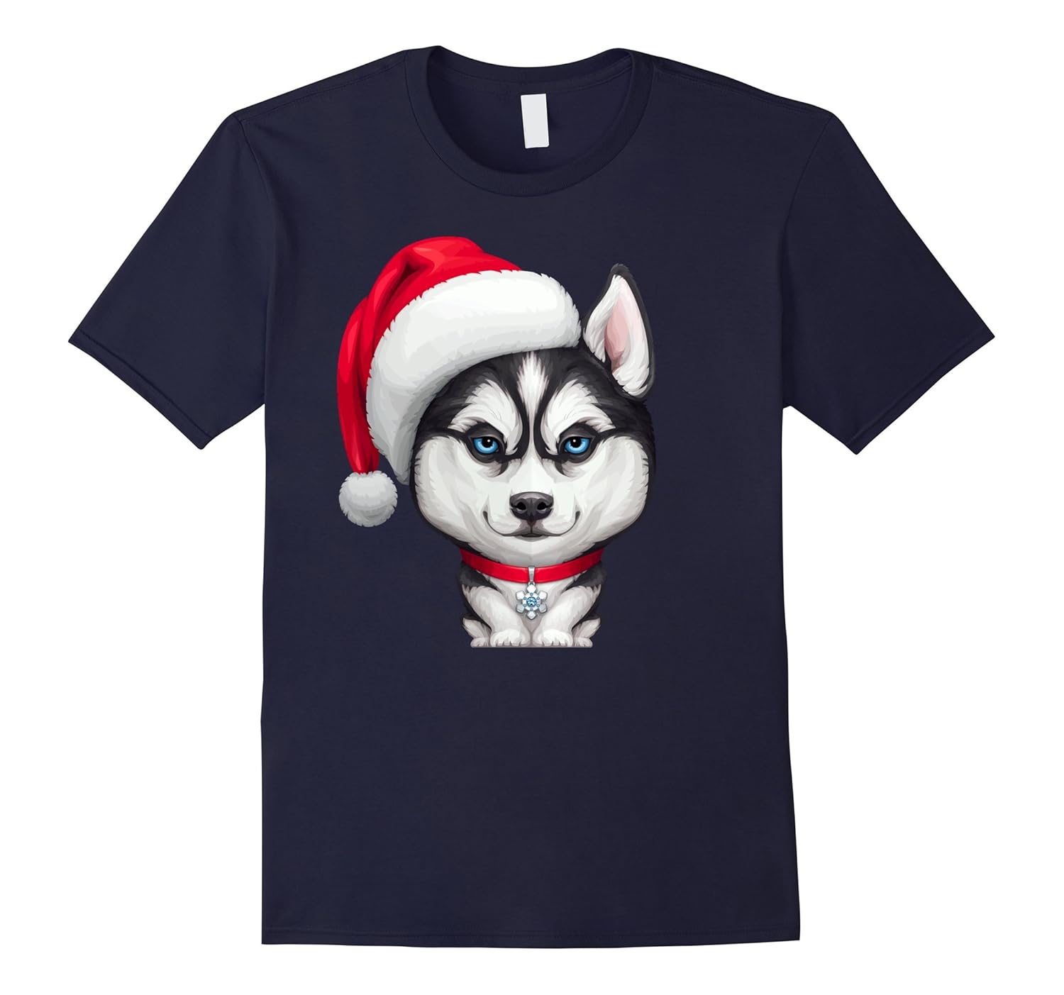 Siberian Husky Wearing a Santa Hat Christmas T-Shirt-ANZ