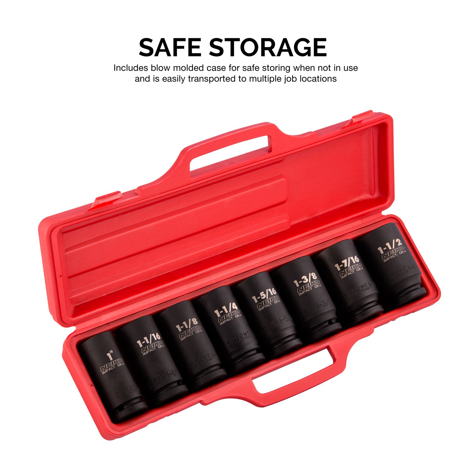 Neiko 02461A 3/4" Drive Deep Impact Socket Set with Carrying Case, 11