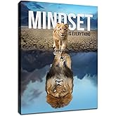 Inspirational Canvas Wall Art Small Cat And Big Lions Mindset is Everything Painting Cute Animal Poster Prints Wall Pictures for Living Room Home Decor Office Framed Ready to Hang [18''Wx 24''H]