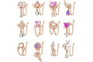 PLOMFOV 12Pcs Fake Nose Ring for Women Dangling Nose Cuffs Faux Clip on Nose Ring for Non Pierced Nose