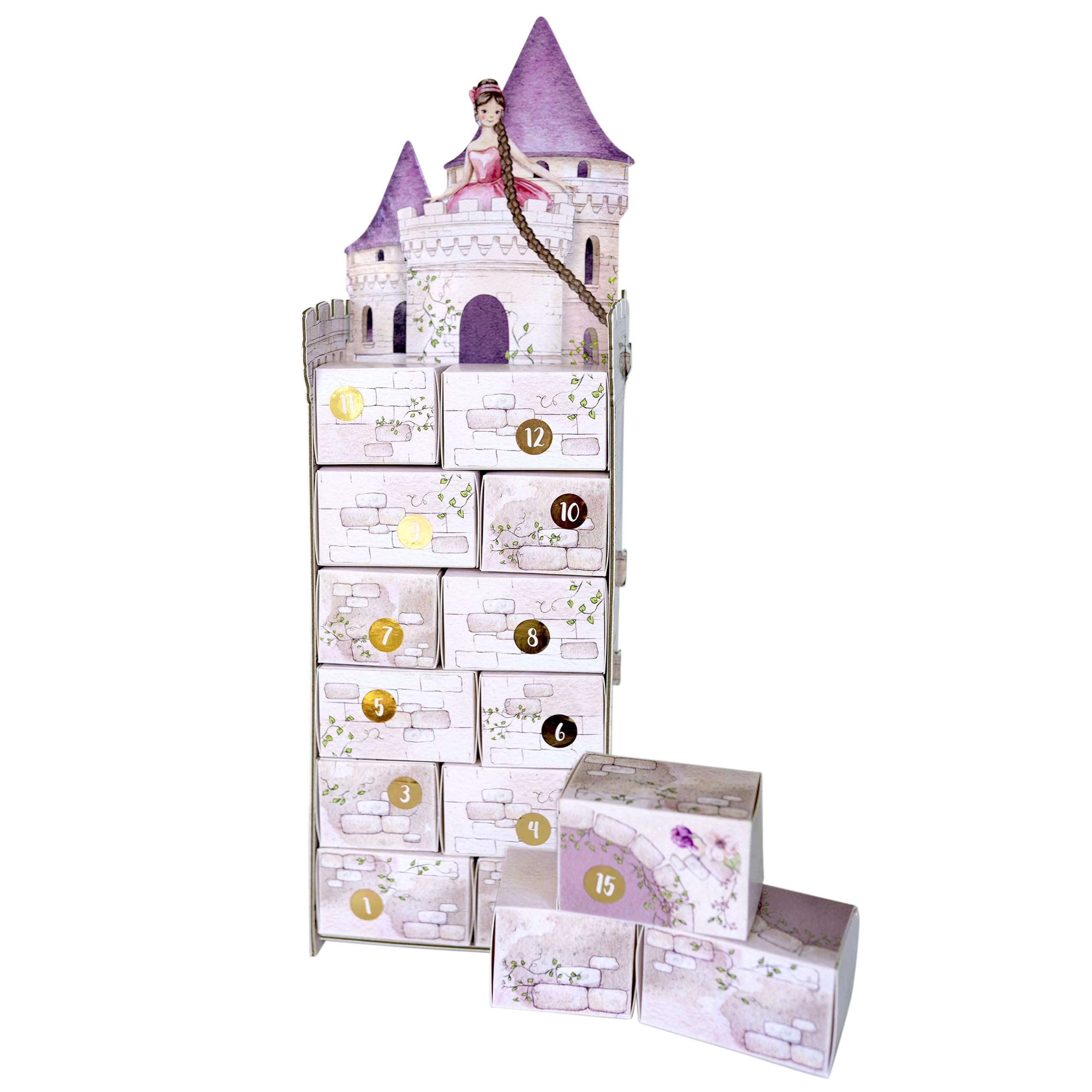 Papierdrachen Advent Calendar 2025 - Rapunzel Tower to Assemble – Reusable Box Calendar with Boxes to Fill — image 1