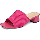 NEWBELLA Women's Knit Square Toe Mule Sandals, Chunky Heel Slip-On, Synthetic, 2.5 Inch Heel, Casual Summer Sandals