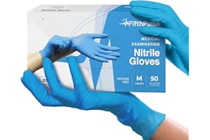 FIFTHPULSE Blue Gloves Disposable Latex Free Medium, 50 Count - Medical and Dental Grade Surgical Gloves - Powder Free Nitrile Gloves Medium - 3 Mil Thickness