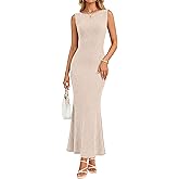 ZESICA Women's Summer Spring Sleeveless Knit Maxi Dress 2026 Boat Neck Bodycon Casual Vacation Party Sweater Dresses