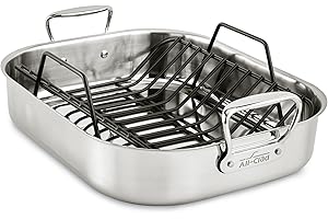All-Clad Specialty Stainless Steel Roaster and Nonstick Rack 16x13x5 Inch Oven Broiler Safe 600F Roaster Pan, Pots and Pans, Bakeware, Turkey, Silver