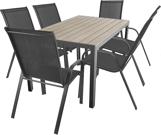 Polywood 7 Piece Patio Set Garden Furniture Set Aluminium Non Wood Garden Table 150 X 90 Cm 6 X Chair With Textile Cover For Garden Furniture Patio Furniture Dining Set Amazon Co Uk Garden Outdoors