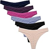 Ekouaer Womens Thongs Invisible Panties No Show Seamless Low Waist Breathable G-String Cotton Thongs 6 Pack