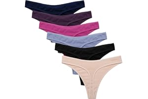 Ekouaer Womens Thongs Invisible Panties No Show Seamless Low Waist Breathable G-String Cotton Thongs 6 Pack