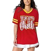 Fanshiliu Football Jerseys for Women Oversized Game Day Graphic V-Neck Jersey Tees Football Team Fans Casual Shirt