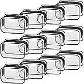 TISRATOK 12 PCS Clear Makeup Bag for Women with Zipper, TSA Approved Toiletry Pouch, Cosmetic Bag Bulk for Travel Organizer Essentials - Black,Small