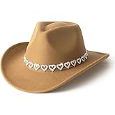 Gossifan Western Cowboy Hat for Men Women Wide Brim Felt Fedora Cowgirl Hats with Buckle Belt