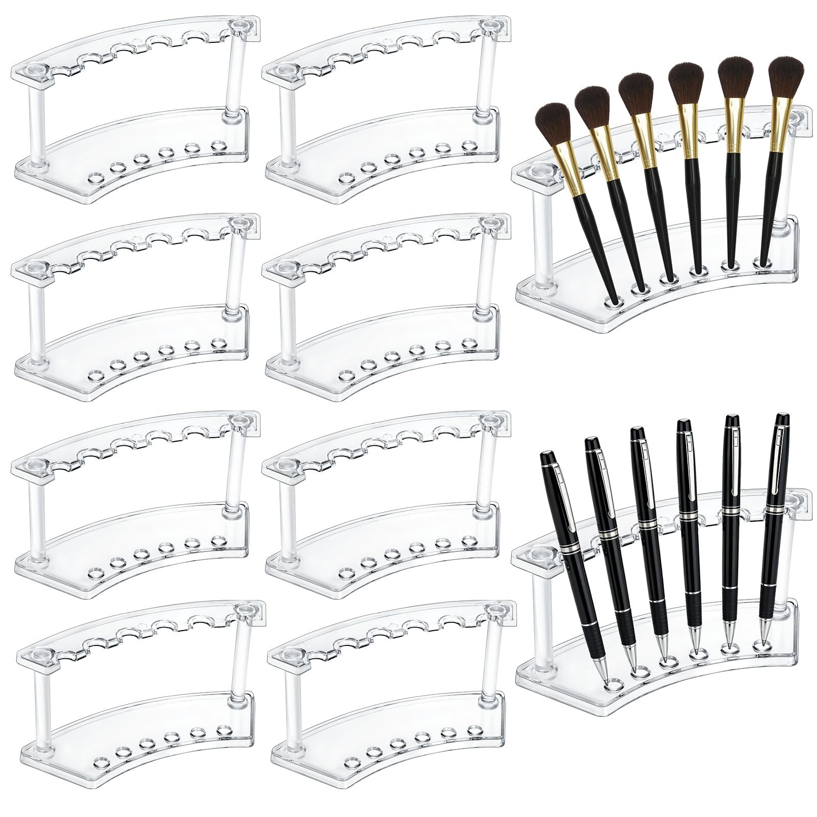 SOUJOY 8 Pack Acrylic Pen Display Stand, 6-Slot Pen Holder Rack, Eyebrow Pen Stand, Makeup Brush Rack Organizer for School Office Home Store