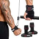 Weight Lifting Grips with D-Ring, Leather Palm and Wrist Support | Grip support for pulling workouts, less palm strain, D-ring cable options, padded wrist support