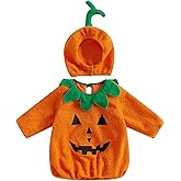 Bagilaanoe Toddler Baby Boy Girl Halloween Outfit Pumpkin Bodysuit Halloween Costumes Romper Tops Hat
