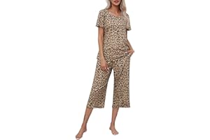 Ekouaer Women's Pajamas Set Short Sleeve Top with Capri Pants Pjs Lounge & Sleepwear Set