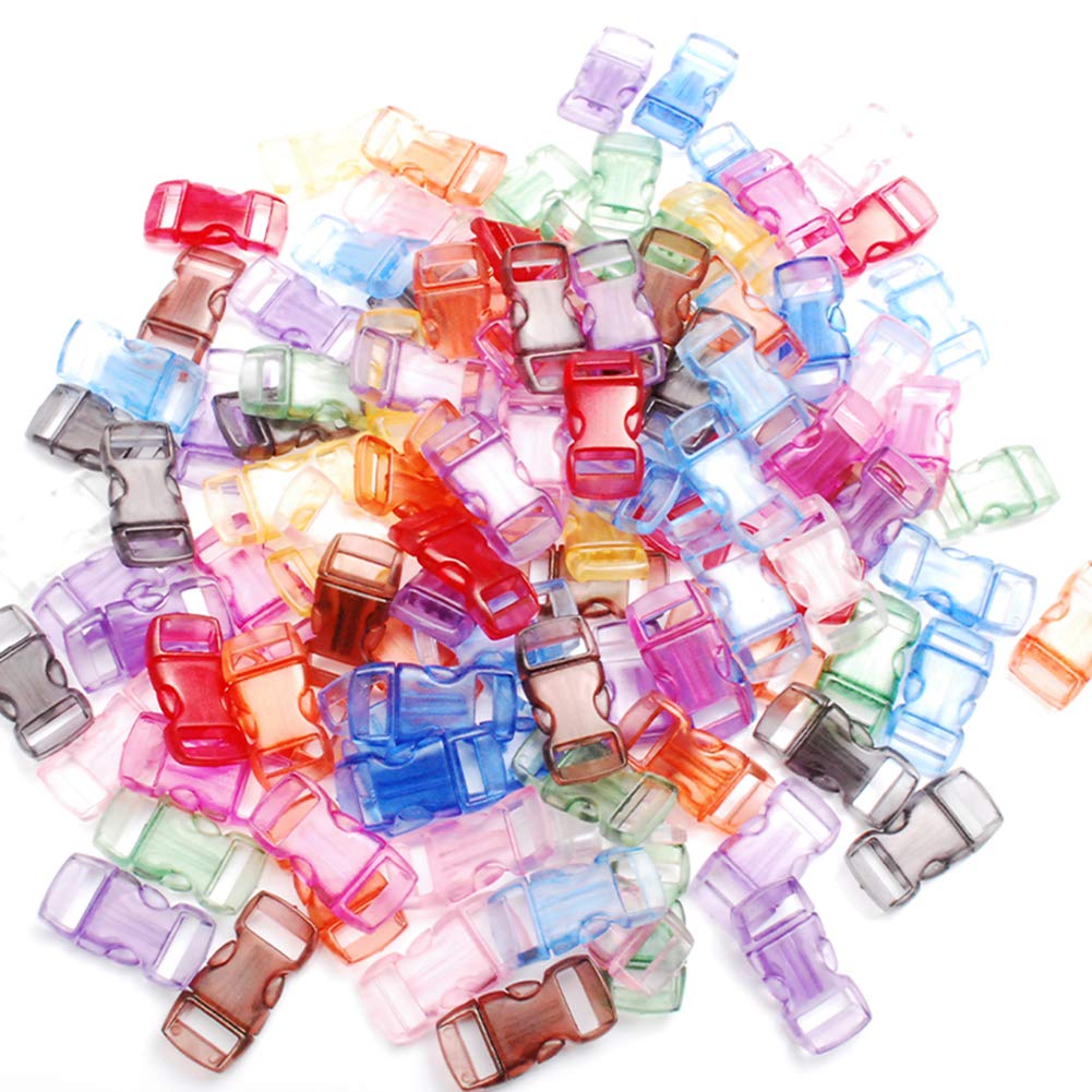 Photo 1 of 50 Pack Assorted Clear Colorful 3/8" Curve Contoured Side Release Buckle for Parachute 550 Paracord Bracelet Pets Collar Strap Webbing Sewing Accessories FLC003