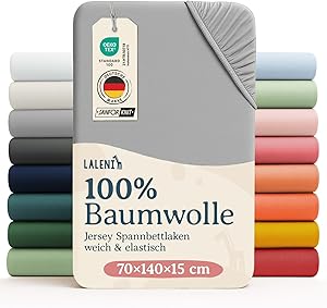 Laleni Jersey Spannbettlaken, 70x140cm, für Baby Beistellbett & Stubenwagen, 100% Baumwolle, Oeko-TEX Zertifiziert, Grau