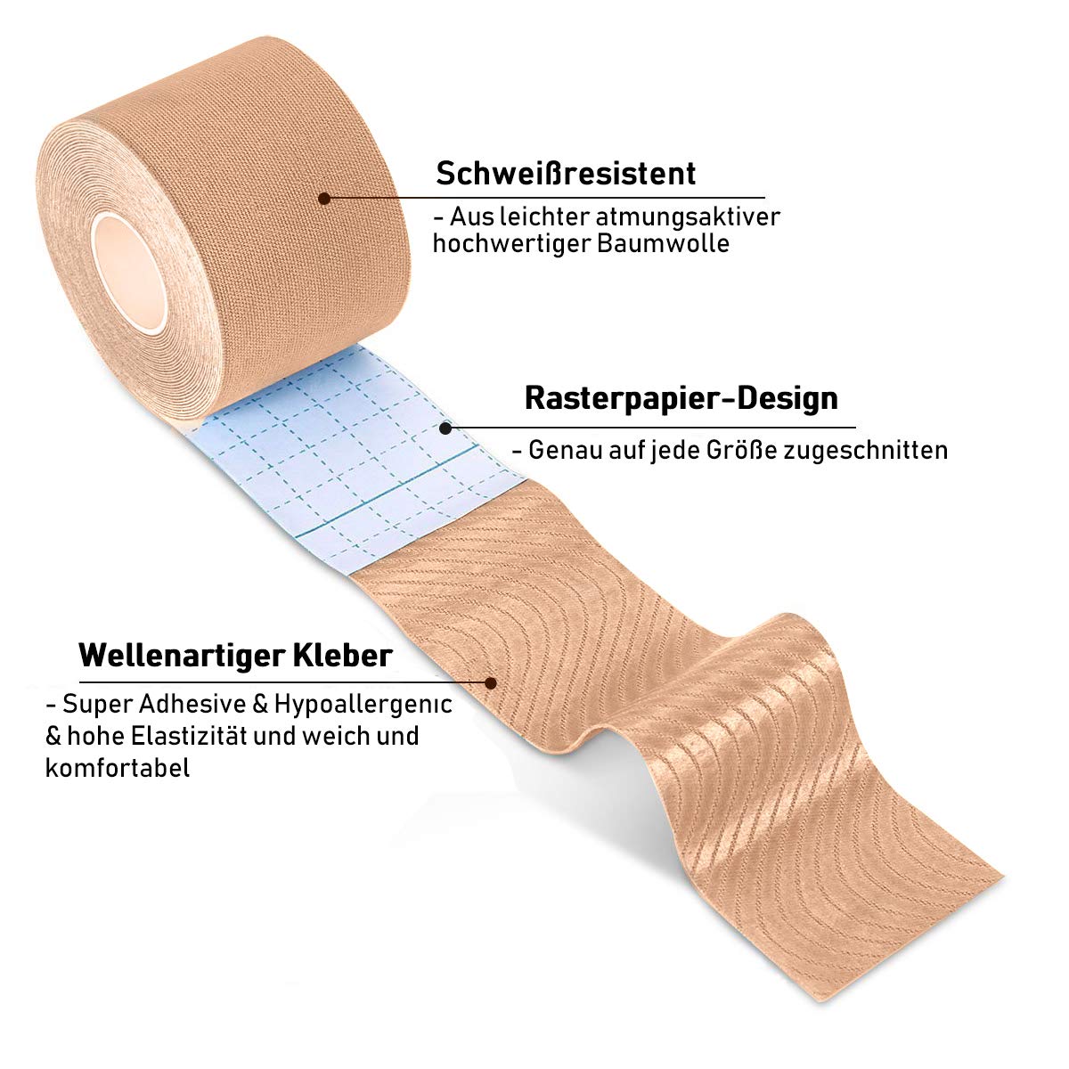 Physio Tape Kinesiologie Tape 5m x 5cm, Muskeln Kinesiology sport vorgeschnitten, Rollenlänge Elastisches Therapeutisches sport verletzungen Tape Elastische Bandage für Plantarfasziitis Physiotherapie