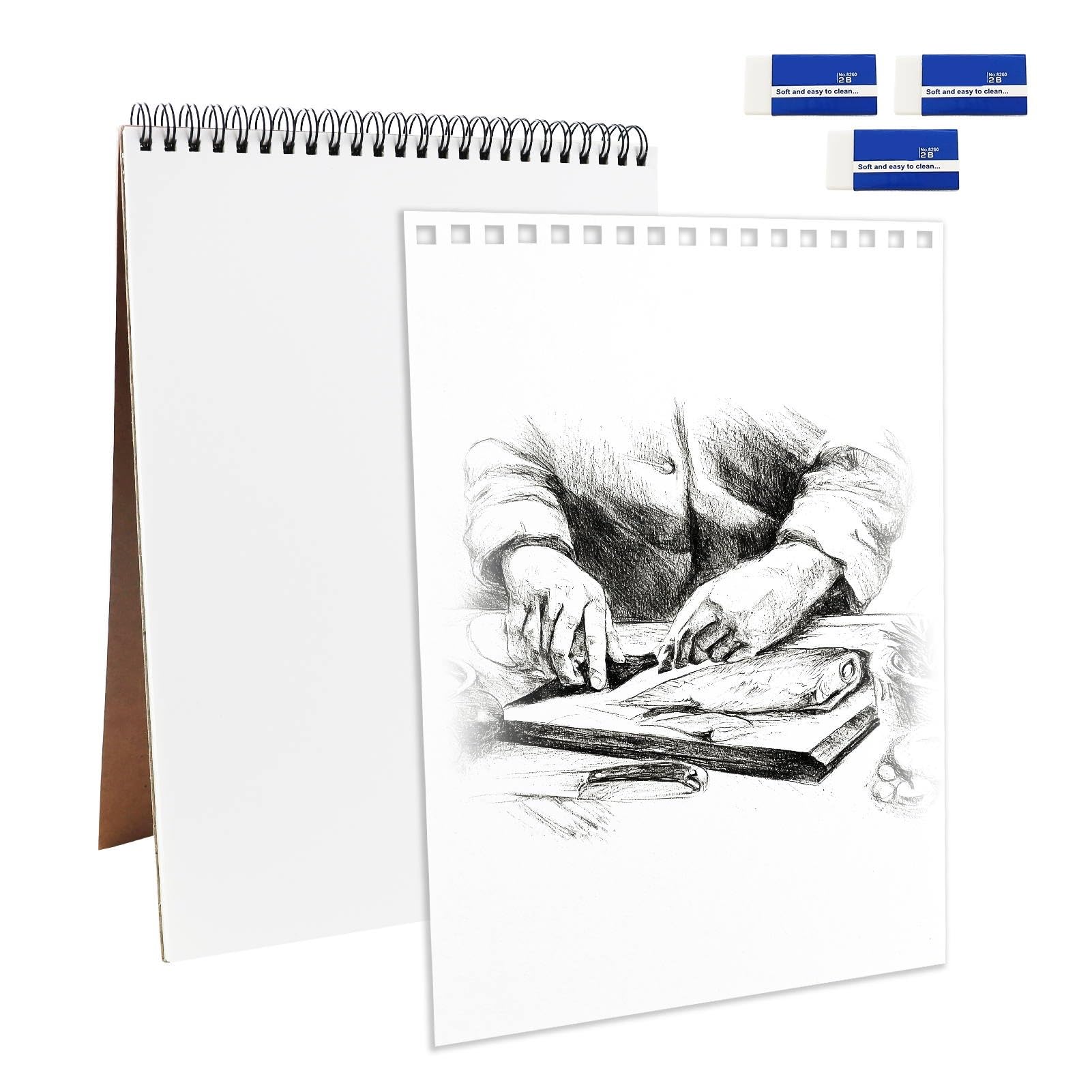 Sketch Book Pad, 3 Pack A5 Drawing Book Spiral Bound with 3pcs Erasers, Art Supplies, 60 Pages (30 Sheets), Acid Free Sketchbook for Painting, memos, Graffiti and Artist Sketch Pad