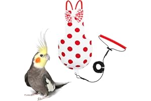 VANTRONIK VANFAVORI Bird Diaper Harness Flight Suit Clothes with Liner 80 Inch Flying Rope Leash Extension for Birds Parrot Cockatiel Including A Cotton Pad, S Size, Polka Dots