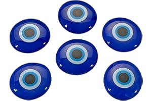 Lifeforce Glass Blue Evil Eye Stones, Set of 6 Turkish Nazar Spiritual Keepsake Glass Stones Created for Protection and Luck