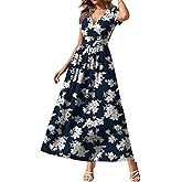 Gracyoga Women's Summer Dresses 2025 Short Sleeve Maxi Dress Casual V Neck Flowy Sundress with Pockets