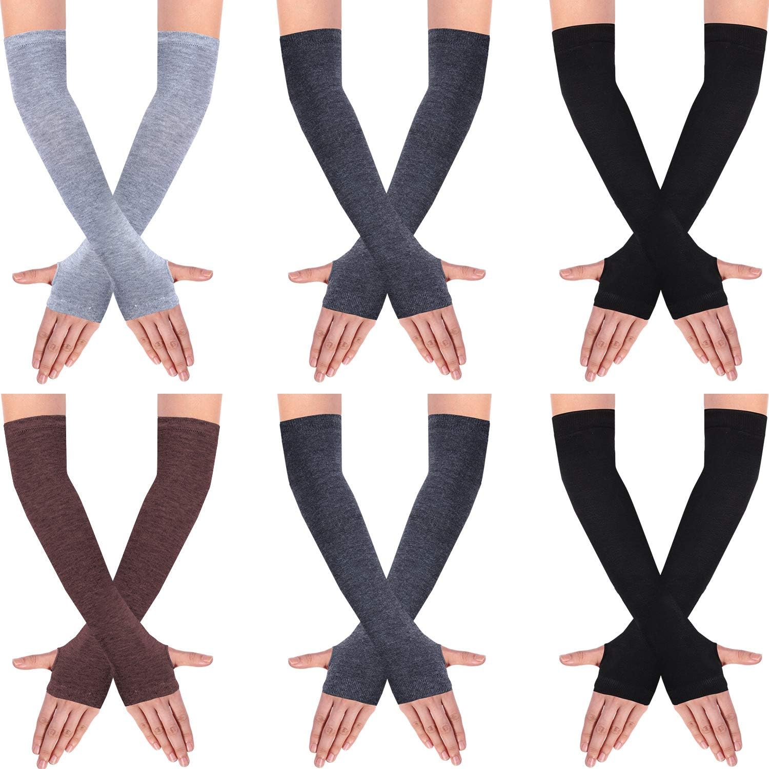 6 Pairs Women Long Fingerless Gloves Knit Arm Warmer Thumb Hole Stretchy Gloves (Stripe Series) at  Women’s Clothing store