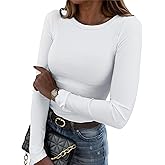 Zeagoo Womens Long Sleeve Stretch Crewneck Ribbed T-Shirt Slim Fit Casual Basic Tops S-XXL