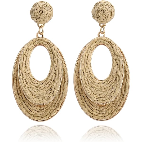 SOFPLATE 4 Paire De Boucles D'Oreilles En Rotin 4 Styles Pendantes