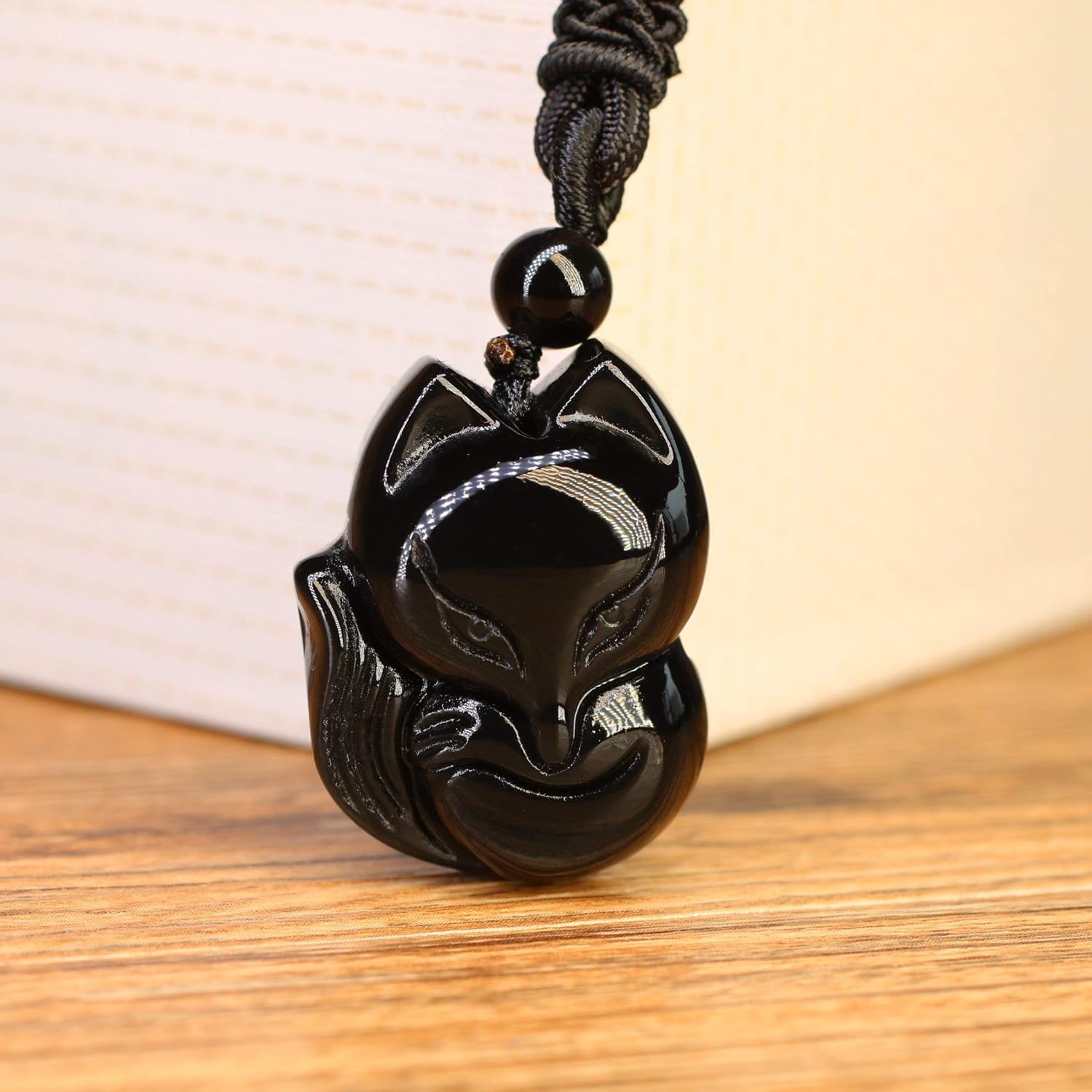 COAI Men’s Women’s Fox Pendant Black Obsidian Stone Necklace, Golden, 66 cm - Image 5
