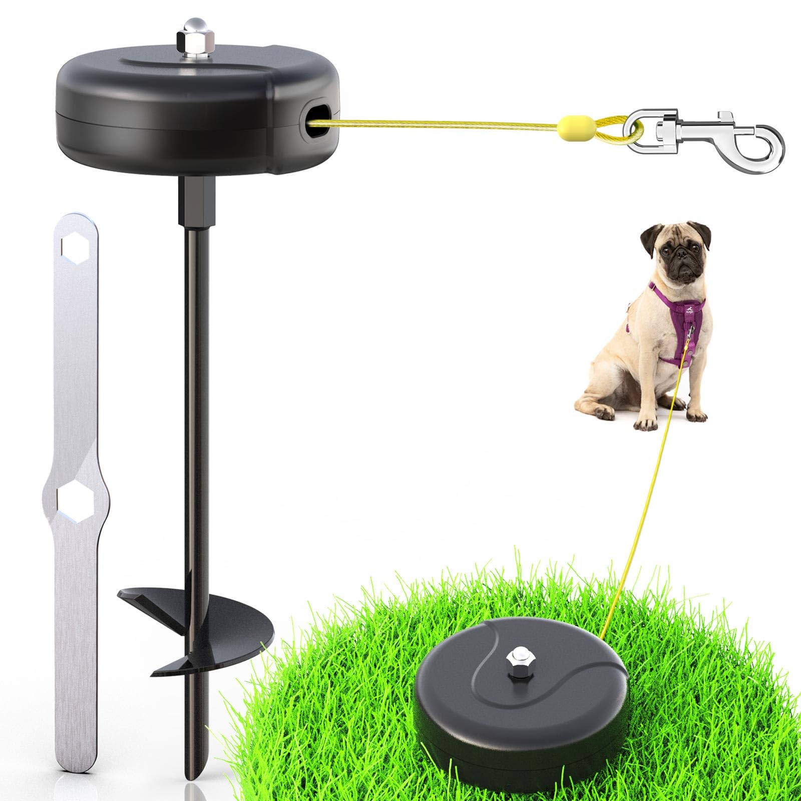 Photo 1 of Pestairs 30ft Dog Tie Out Cable and Stake, 360°No Tangle Heavy Spiral Dog Steel Anchor and Retractable Leash for Small to Large Dogs Up to 10-90 lbs Lead for Outside Yard Camping Park