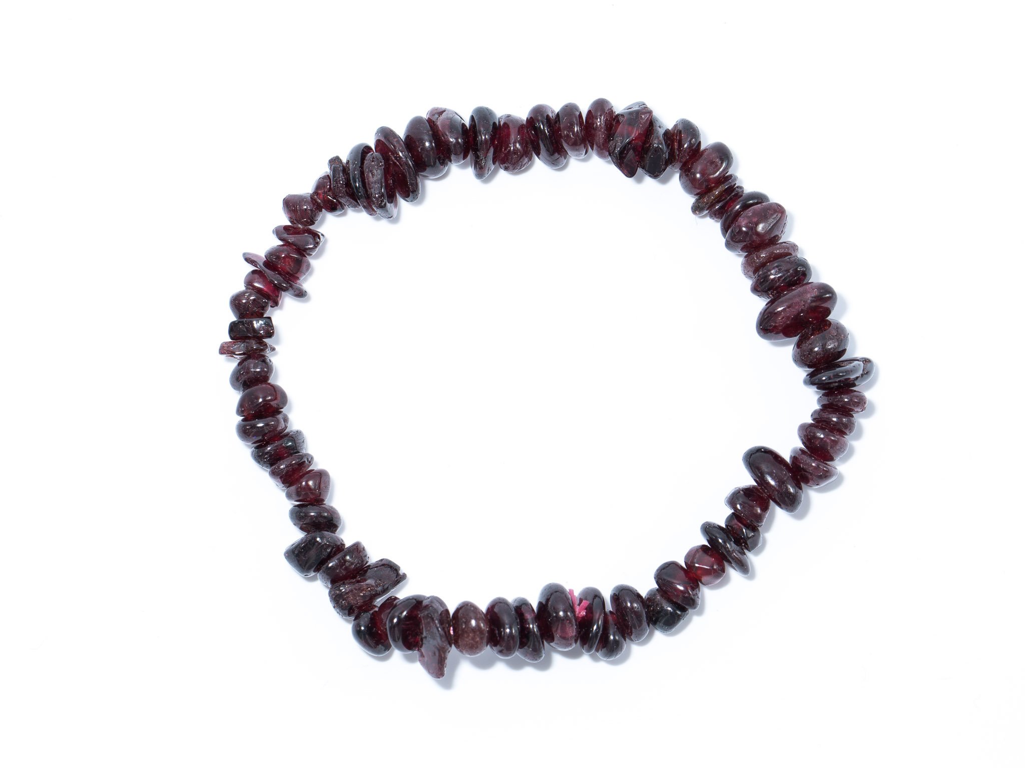 Taddart Minerals - Dark red brown splinter bracelet made from natural gemstone garnet strung on elastic nylon thread - handmade, 18 centimeters, Rubber, Garnet