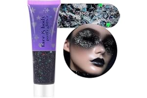 ANGXILIN High Capacity 60ML Chunky and Fine Mixed Face Body Glitter with Gel for Singer Concerts Rave Party Makeup,Quick Dry and Long Lasting Holographic Iridescent Sequins Glitter Gel (Black)