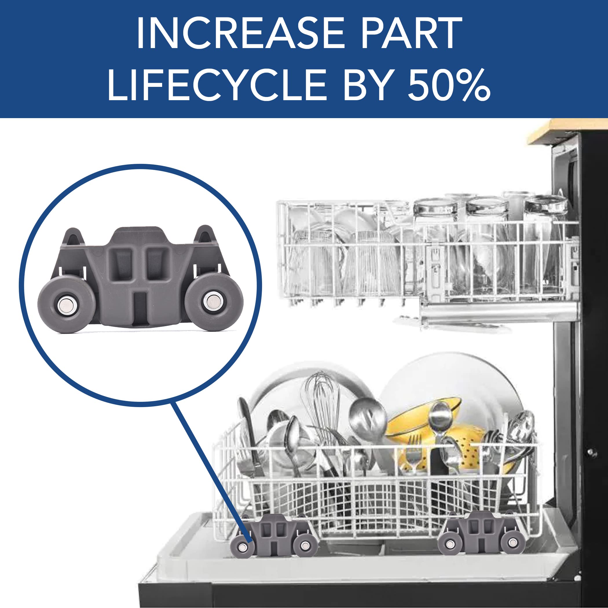 (4-pack) W10195416 NEW UPGRADED Replacement Part for Lower Dishwasher Wheel – Compatible with GE/Whirlpool/Kenmore - AP5983730, W10195416V, W10105417, PS11722152, W10195416VP