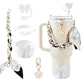 OFFCURVE 5PCS Butterfly Cup Accessories for Stanley Owala, Water Bottle Handle Strap for Stanley 30/40 oz, Including Straw Toppers, Silicone Cup Boot, Keychain Charms, Cup Decoration for Women Girls