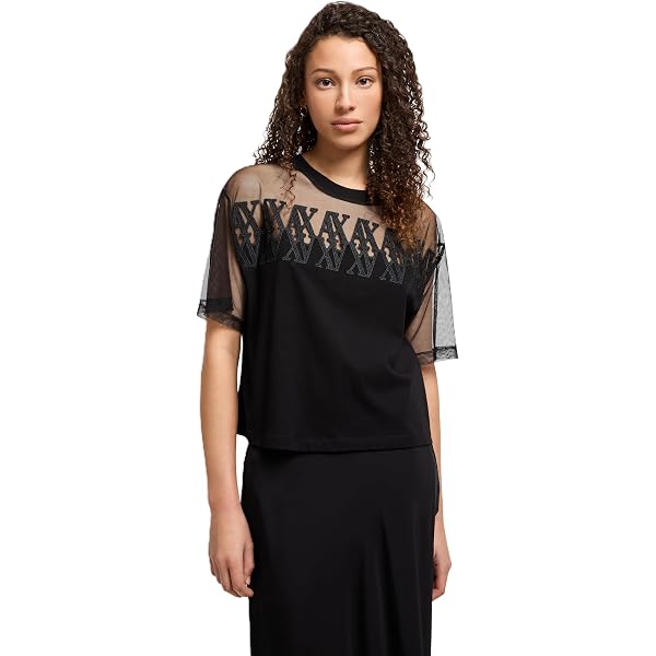 Armani Exchange Women's Metallic Jacquard Chiffon Layered Flowy Sleeveless  Dress with Bowtie, Black/Gold, 4 at Amazon Women's Clothing store