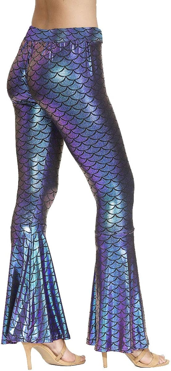 Spadehill Halloween Women's Mermaid Flared Shiny Legging Pants: Clothing