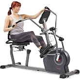 Sunny Health &amp; Fitness Smart Recumbent Cross Trainer with Arm Exerciser | Dual Function Full-Body Workout, 8-Lvl Magnetic Resistance, Adjustable Seat, Step-Thru Frame, Pulse Sensor, Free SunnyFit App