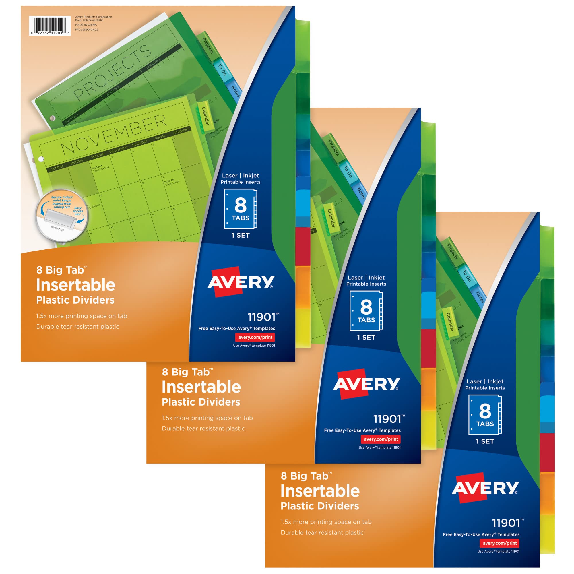 Photo 1 of Avery Dividers for 3 Ring Binders, 8-Tab Plastic Binder Dividers, Insertable Big Tabs, Multicolor (3 Sets)