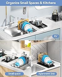 LIONONLY Small Dish Drying Rack in Sink, Extendable