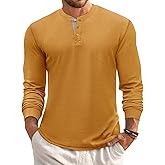 Runcati Mens Henley Long Sleeve Shirts Waffle Button Casual Basic Lightweight Tops