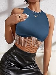 Milumia Women Party Crop Tank Tops Rhinestone