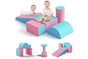 Lischwert Soft Play Set, 5piece Climb and Crawl Activity Play Set Soft Foam Climber Sets Crawl and Climb Foam, Beginner Toddler Climber with Slide Ramp