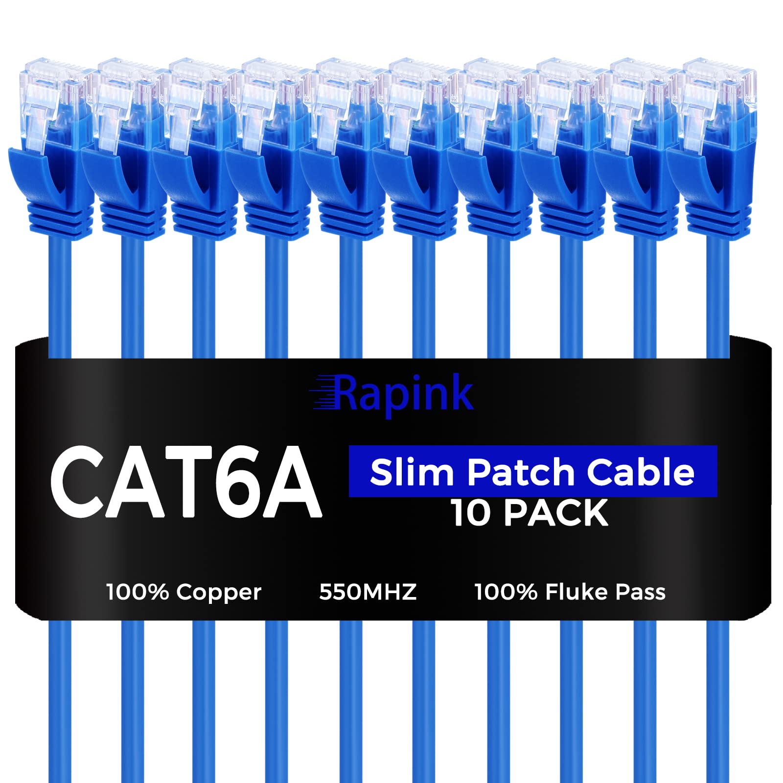 Photo 1 of Rapink Patch Cables Cat6a 7ft (10 Pack) Slim, Cat6a Ethernet Patch Cable 10G Support, Snagless Cat 6 Patch Cable for Patch Panel to Switch, Flexiable Cat 6a Ethernet Cable with Gold Plated