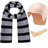 MOVINPE Gru Costume Accessories for Mens Halloween Supervillain Cosplay Party Set Black Gray Striped Scarf Fake Nose Latex Bald Head Wig Cap Classic Character Halloween Dress Up Kit