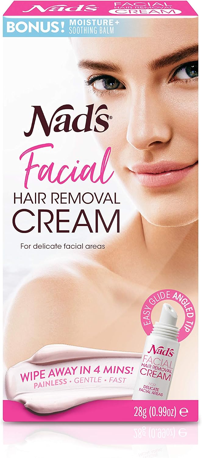 Nad's Facial Hair Removal Cream and Soothing Balm, All Skin Types, Face hair Remover, 28g (packaging may vary)