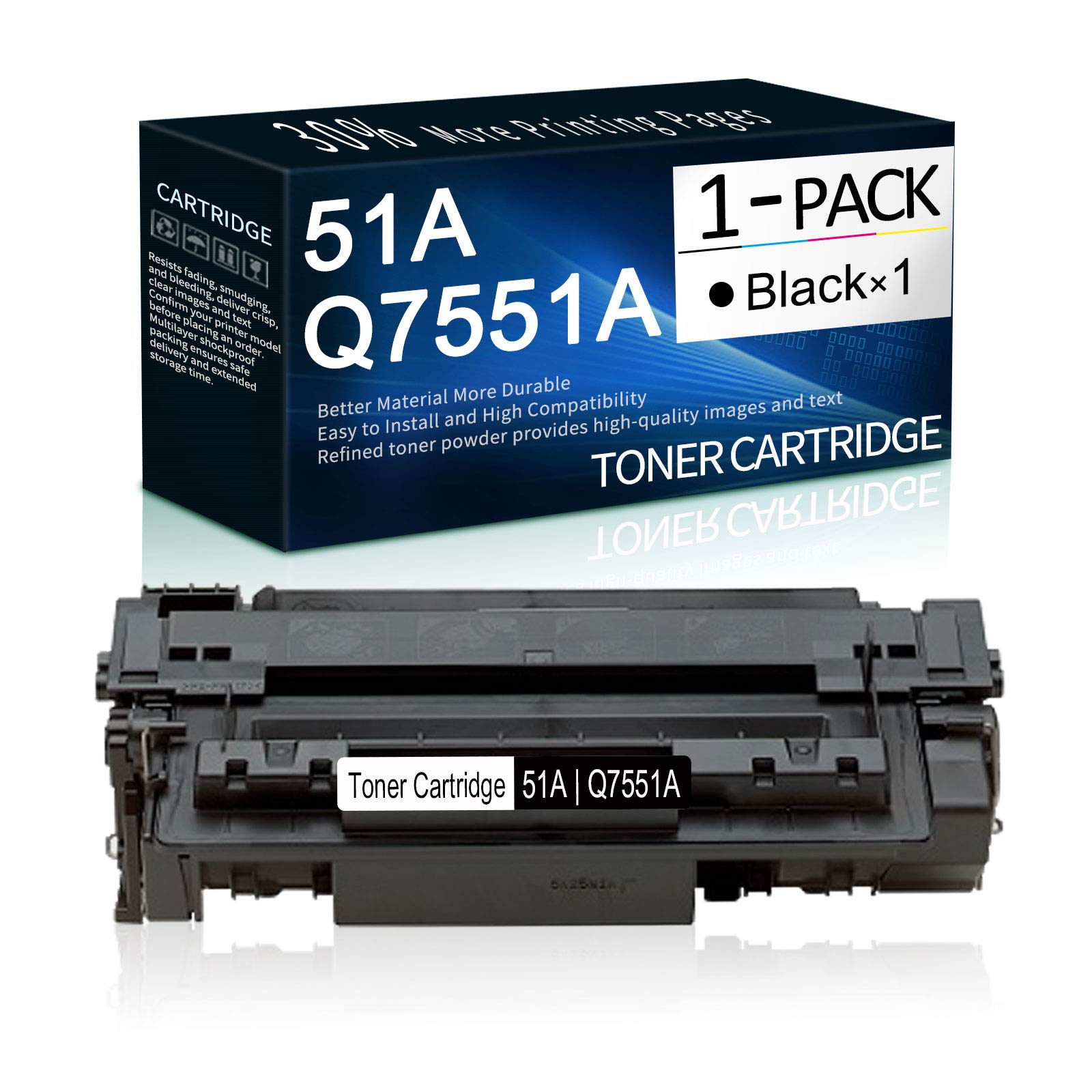 1 Pack Black 51A | Q7551A Toner Cartridge Replacement for HP Laserjet P3005(Q7812A) P3005d(Q7813A) P